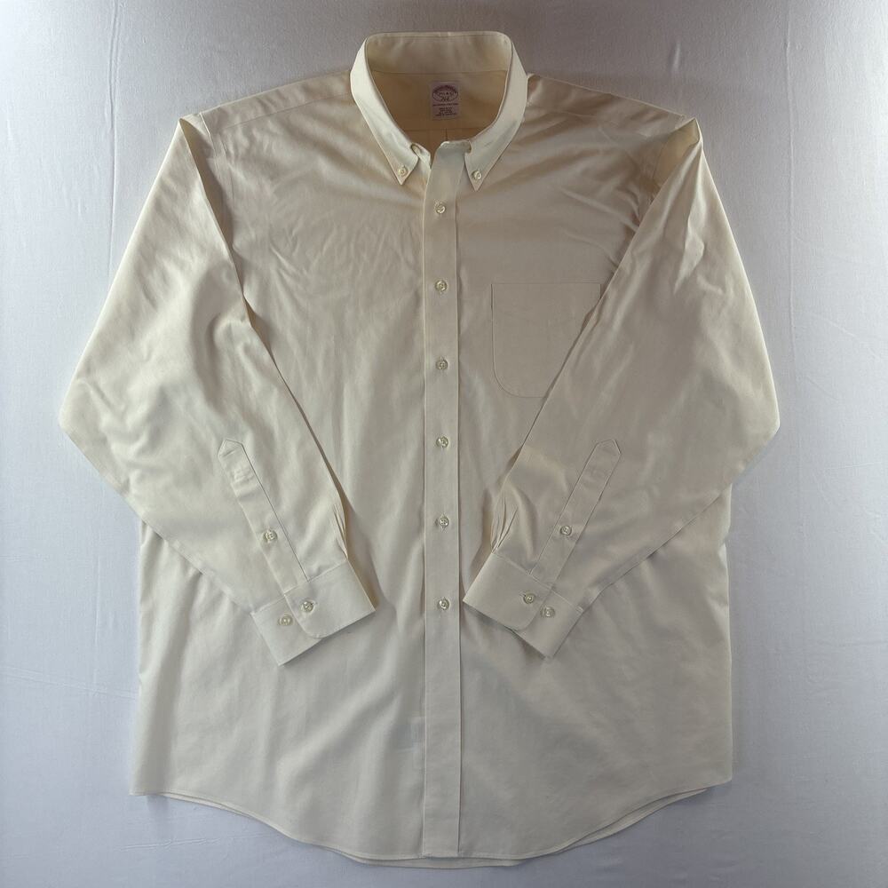 Brooks Brothers 346 The Original Polo Mens 17 1/2-4/5 Cream Button Up LS Shirt